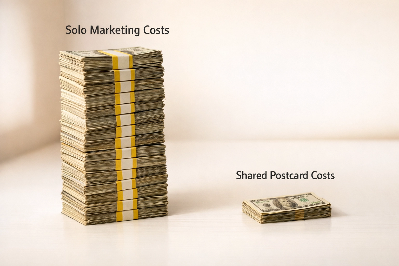Cost comparison: Solo marketing vs shared postcard costs