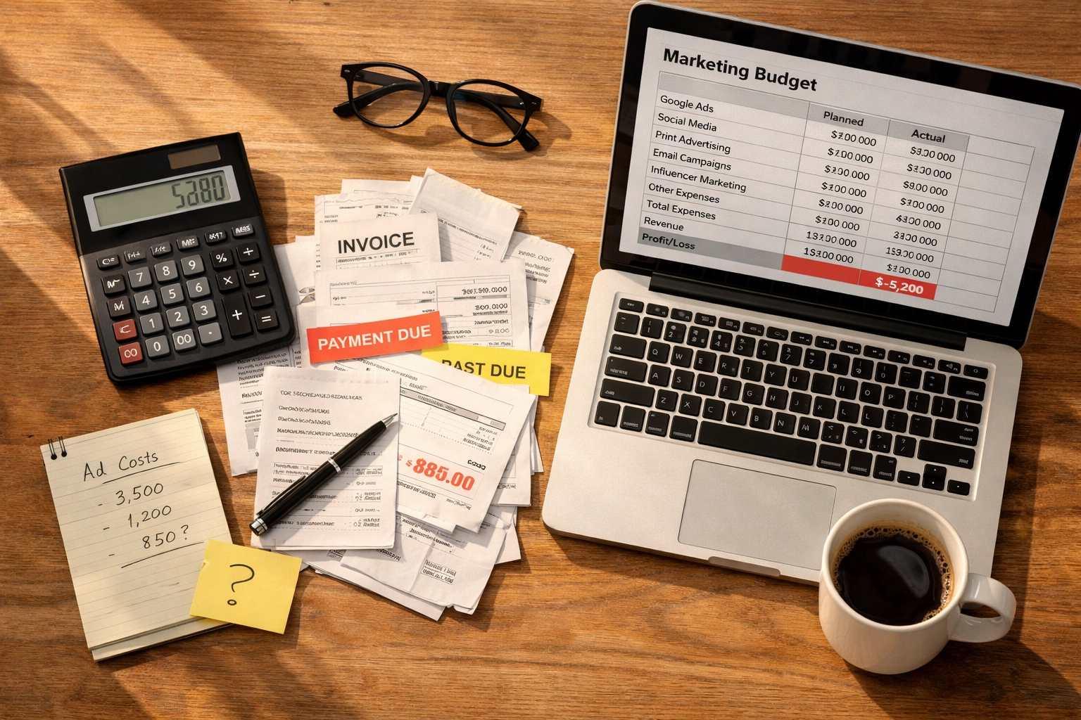 Small business owner calculating marketing budget